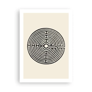 Poster - Ein minimalistisches schwarz-weißes Labyrinth auf hellem Hintergrund. - 50x70cm - Geheimnisvolle Ordnung - Moderne Wanddekoration für Wohnzimmer und Schlafzimmer ARTTOR