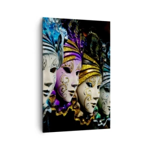 Bild auf Leinwand - Leinwandbild - Venezianische Masken in verschiedenen Farben mit dekorativen Mustern - 80x120cm - Geheimnis in Gold und Silber - Moderne Wanddekoration für Wohnzimmer und Schlafzimmer ARTTOR