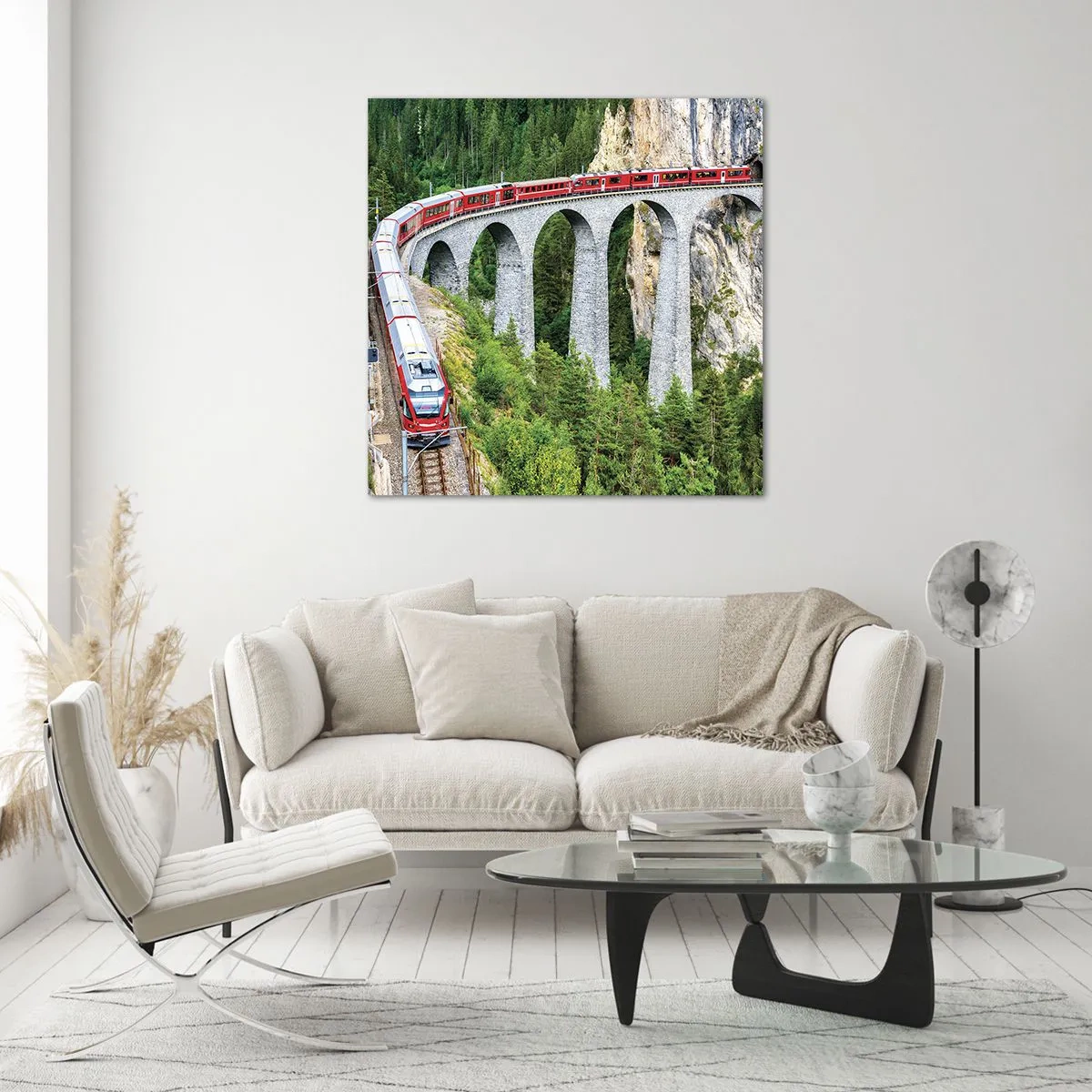 Glasbild - Bild auf glas - Eisenbahn für Bergblick - 60x60 cm