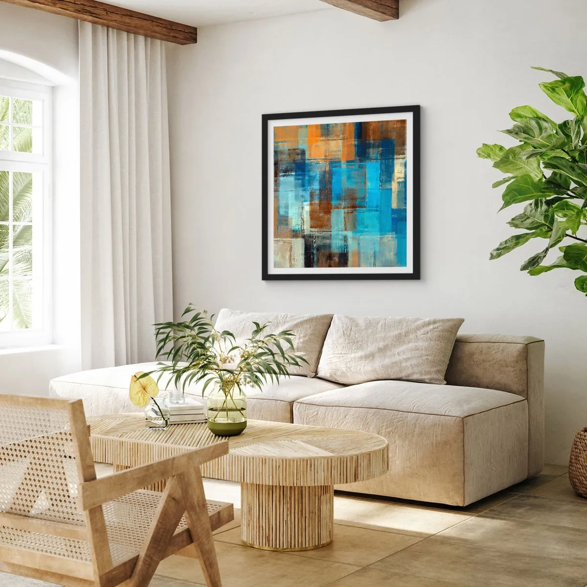 Poster in einem schwarzem Rahmen - Durch den blauen Schleier - 40x40 cm