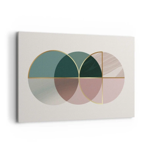 Bild auf Leinwand - Leinwandbild - Eine abstrakte Komposition aus geometrischen Formen und goldenen Linien. - 120x80cm - Ein Rad hinter dem anderen… - Moderne Wanddekoration für Wohnzimmer und Schlafzimmer ARTTOR