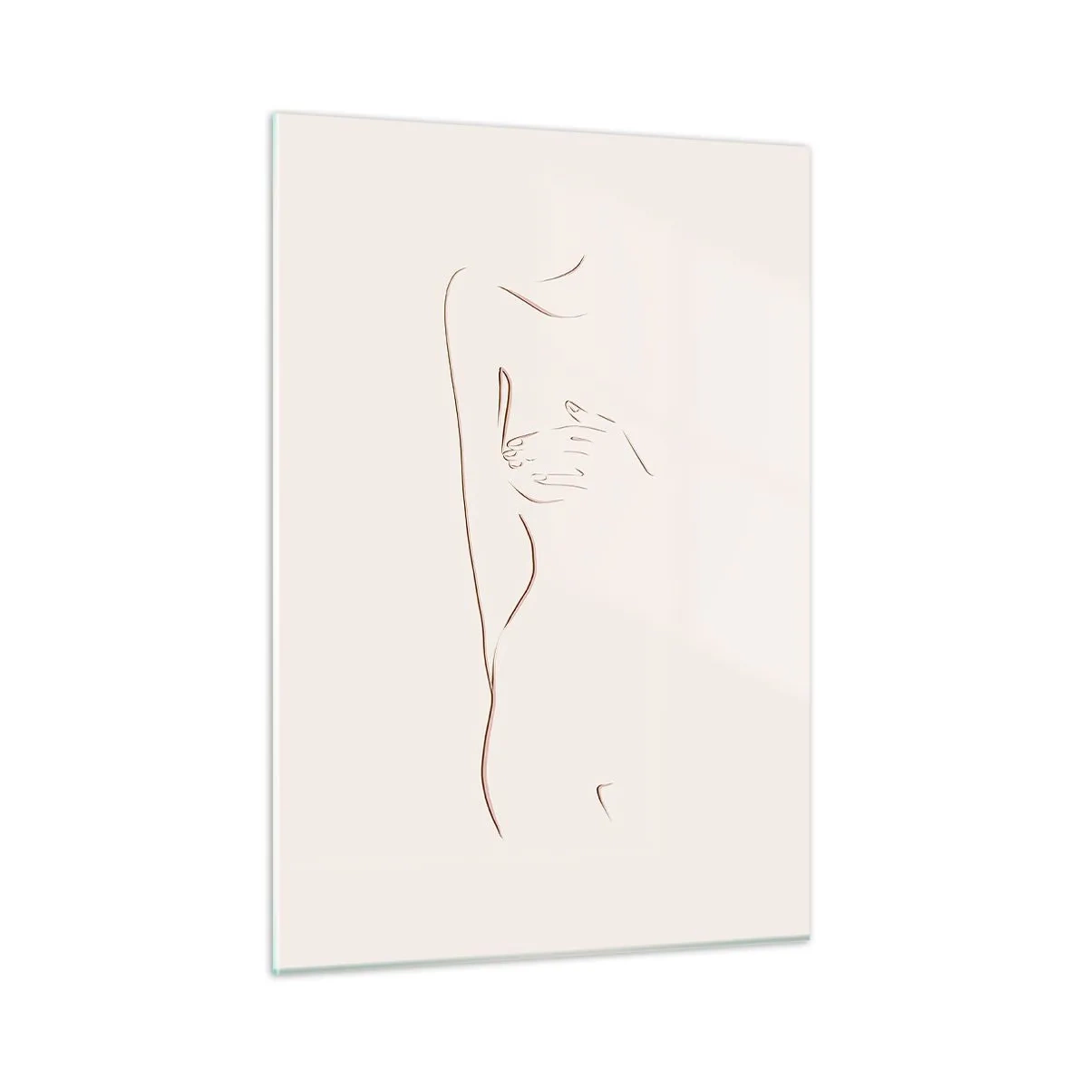 Glasbild - Bild auf glas - Eine abstrakte Linie, die die Umrisse eines Körpers in einem zarten, minimalistischen Stil darstellt. - 50x70cm - Die Form des Verlangens - Moderne Wanddekoration für Wohnzimmer und Schlafzimmer ARTTOR