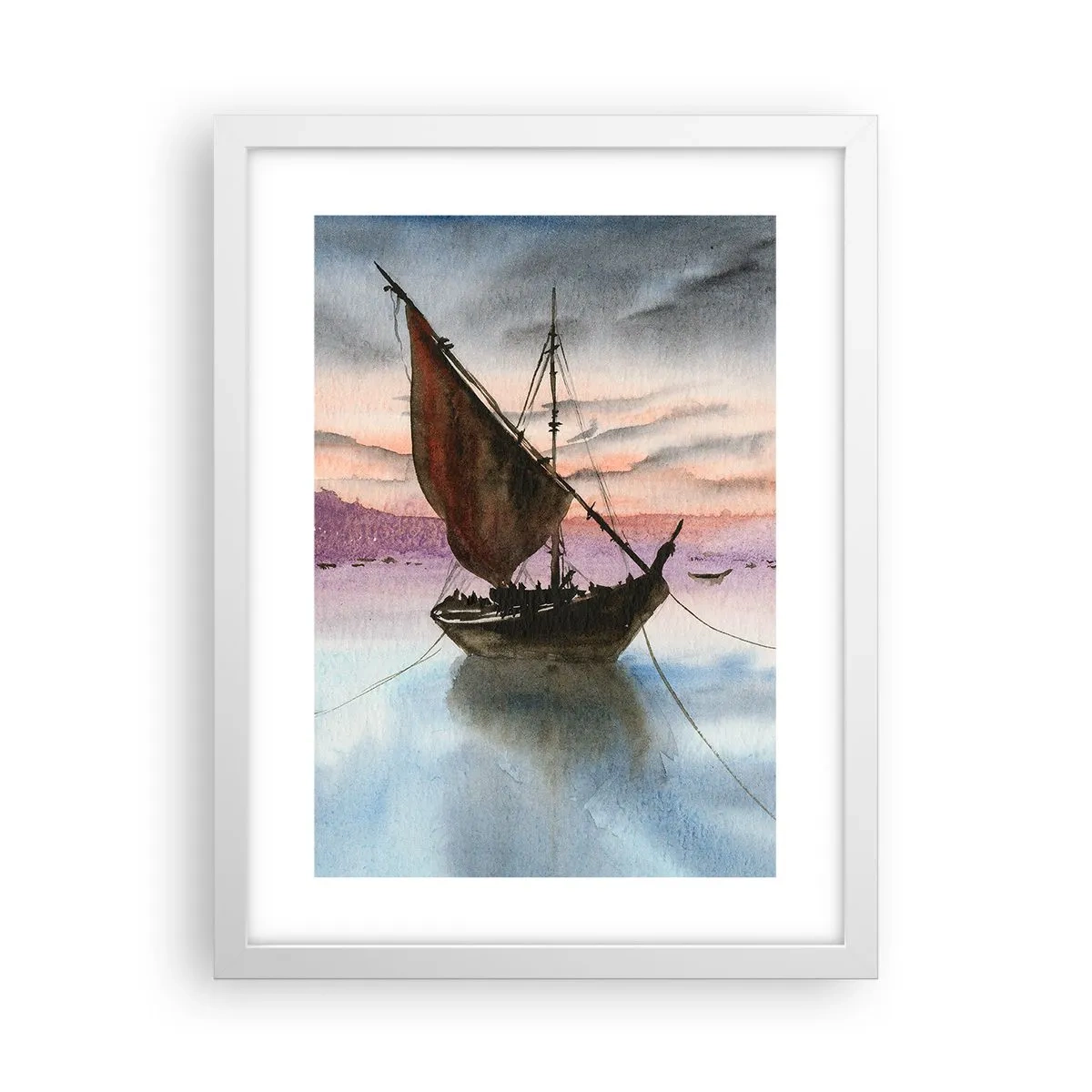 Poster in einem weißen Rahmen - Abend am Hafen - 30x40 cm