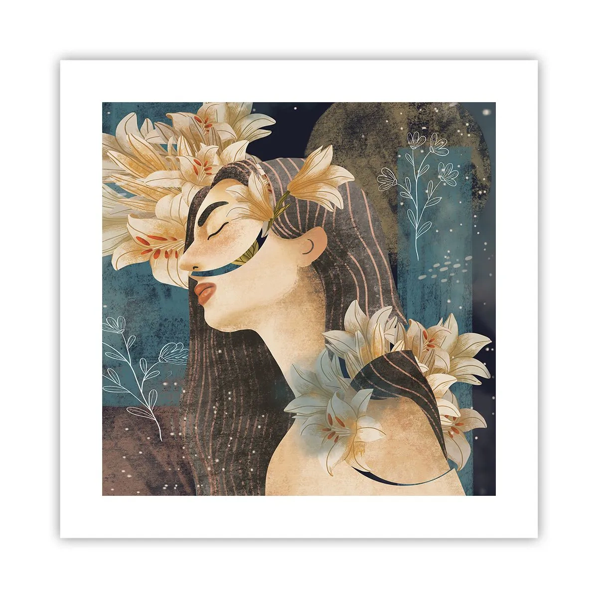 Poster - Ein Märchen über eine Prinzessin mit Lilien - 40x40 cm