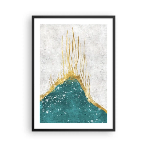 Poster in einem schwarzem Rahmen - Abstrakte Komposition in Gold und Blau - 50x70cm - Goldene Flut - Moderne Wanddekoration für Wohnzimmer und Schlafzimmer ARTTOR