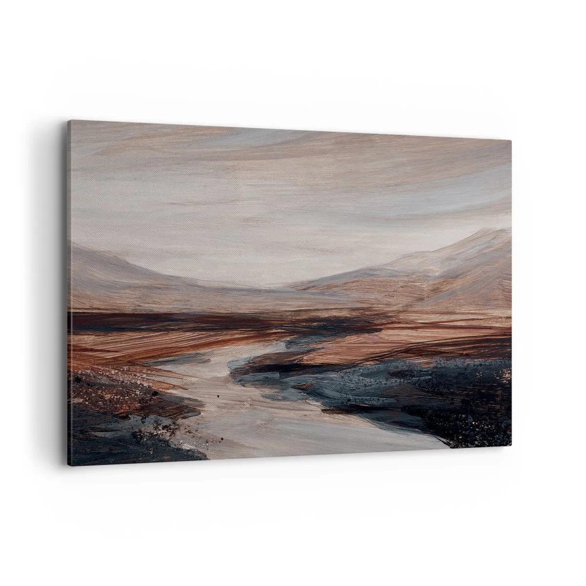 Bild auf Leinwand - Leinwandbild - Eine malerische Landschaft mit Fluss und Bergen - 120x80cm - Ruhiges Tal - Moderne Wanddekoration für Wohnzimmer und Schlafzimmer ARTTOR