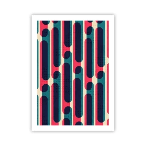 Poster - Geometrisches Muster in Rot- und Blautönen - 50x70cm - In die Tiefe und vorwärts - Moderne Wanddekoration für Wohnzimmer und Schlafzimmer ARTTOR