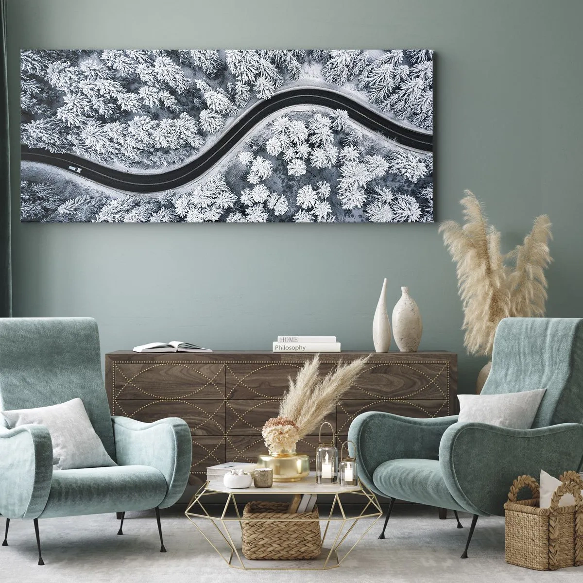 Bild auf Leinwand - Leinwandbild - Durch den Winterwald - 100x40 cm