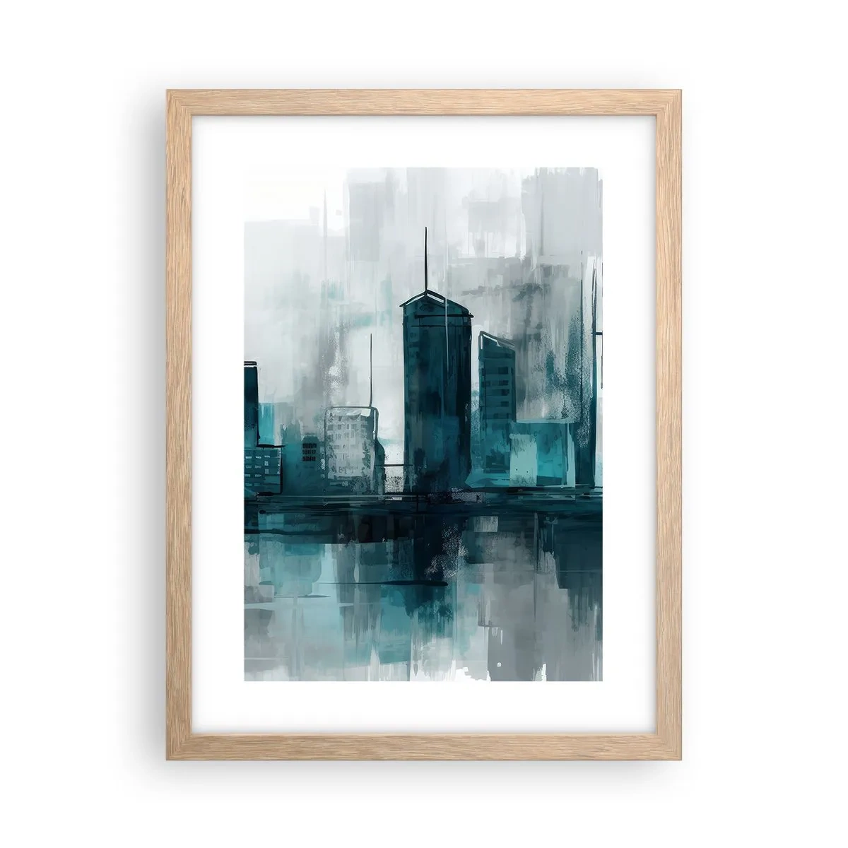 Poster in einem Rahmen aus heller Eiche - Eine Stadt in der Farbe des Regens - 30x40 cm