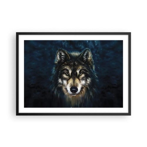 Poster in einem schwarzem Rahmen - Porträt eines Wolfes auf dunkelblauem Hintergrund - 70x50cm - Alpha? Und Omega - Moderne Wanddekoration für Wohnzimmer und Schlafzimmer ARTTOR