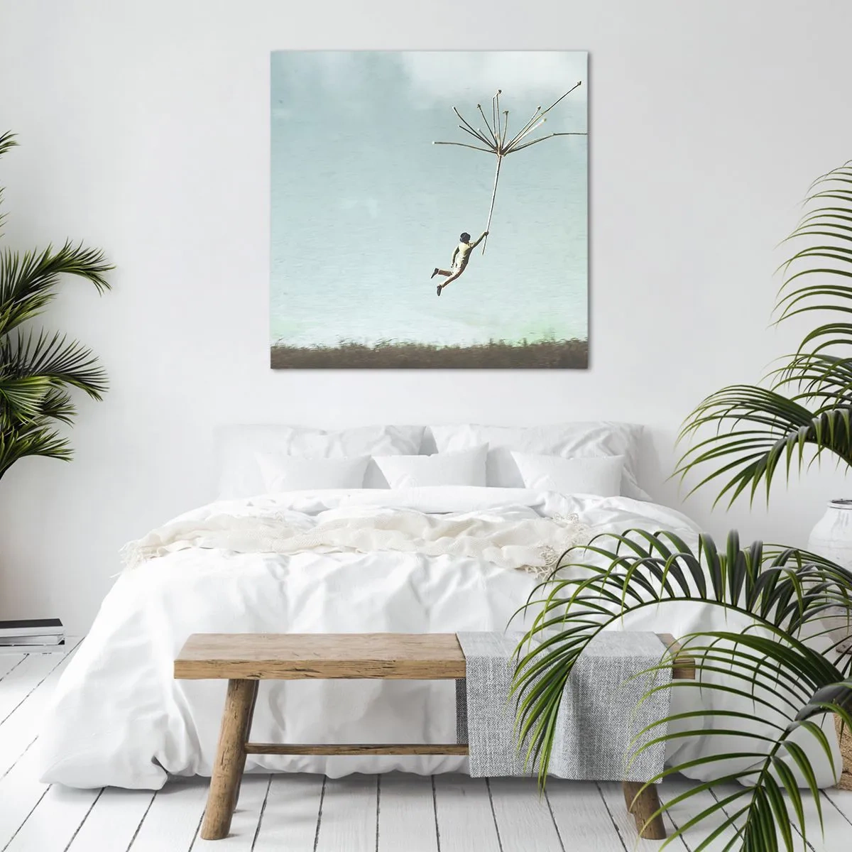 Bild auf Leinwand - Leinwandbild - Drachen, Löwenzahn, Wind - 70x70 cm