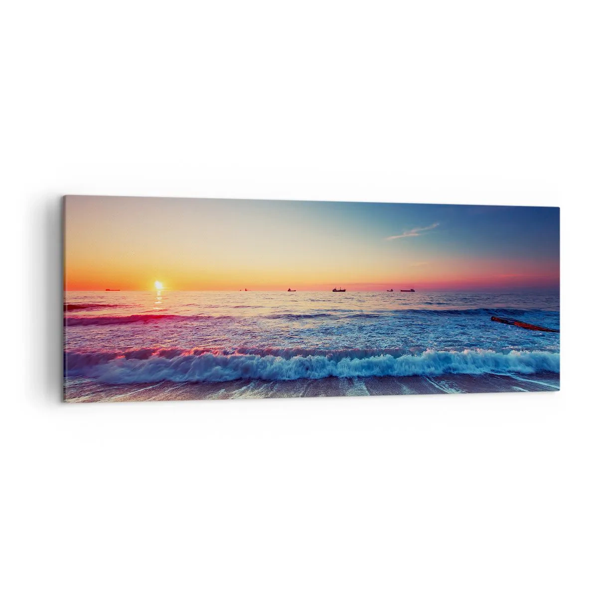 Bild auf Leinwand - Leinwandbild - Sonnenuntergang über einem ruhigen Meer mit Wellen - 140x50cm - Was ist mit dem Horizont? - Moderne Wanddekoration für Wohnzimmer und Schlafzimmer ARTTOR