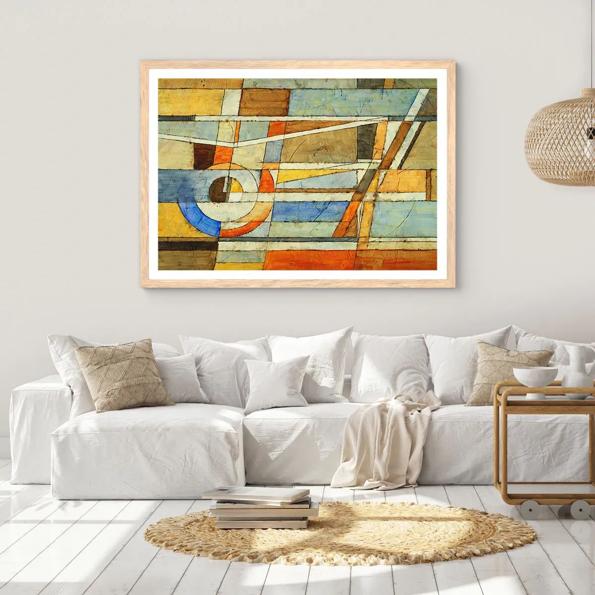 Poster in einem Rahmen aus heller Eiche - Kubismus auf der Baustelle - 70x50 cm
