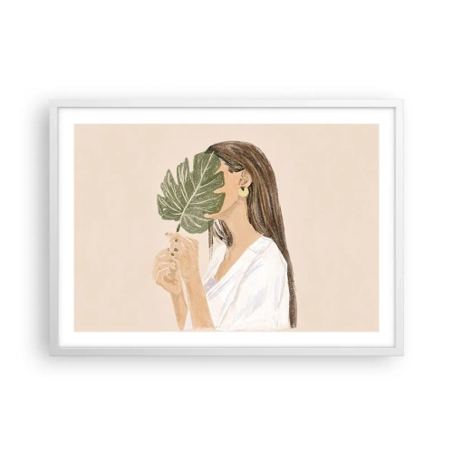 Poster in einem weißen Rahmen - Geheimnisvolles Porträt mit Fächer - 70x50 cm