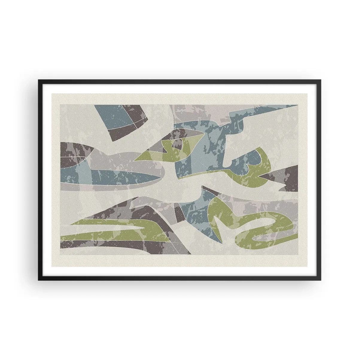 Poster in einem schwarzem Rahmen - Abstrakte Formen in Grün und Blau auf hellem Hintergrund - 100x70cm - Komposition hinter dem Glas - Moderne Wanddekoration für Wohnzimmer und Schlafzimmer ARTTOR