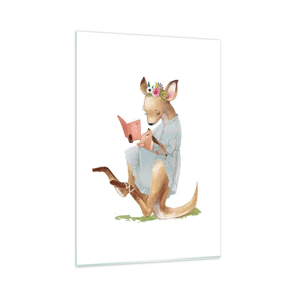 Glasbild - Bild auf glas - Kanga liest mit einem Baby ein Buch - 80x120cm - Lies mir vor Mama - Moderne Wanddekoration für Wohnzimmer und Schlafzimmer ARTTOR