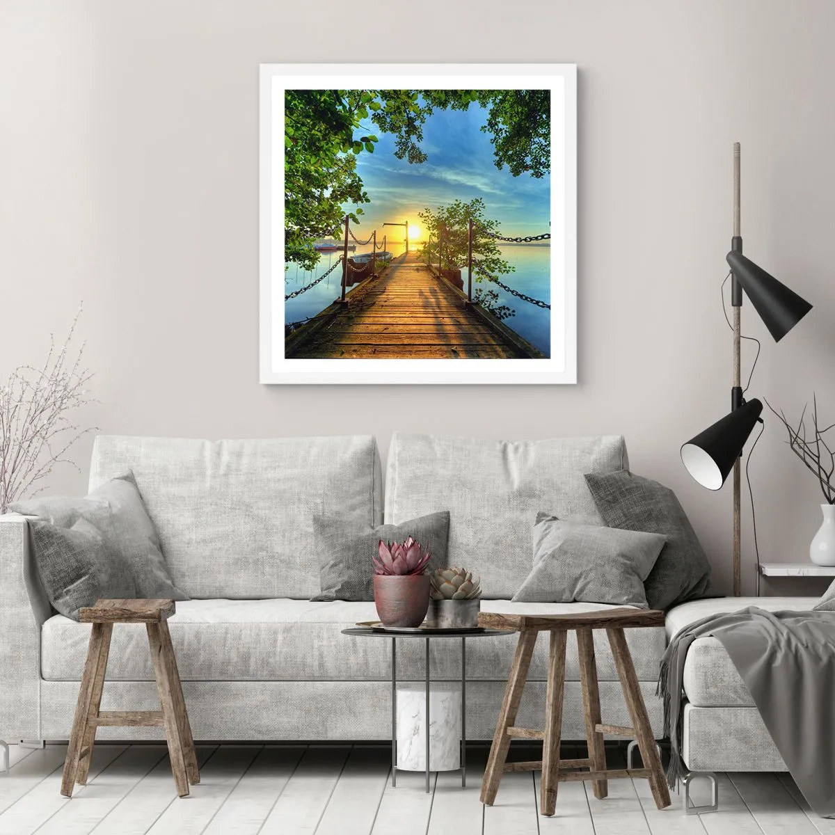 Poster in einem weißen Rahmen - Westen auf dem Wasser - 50x50 cm