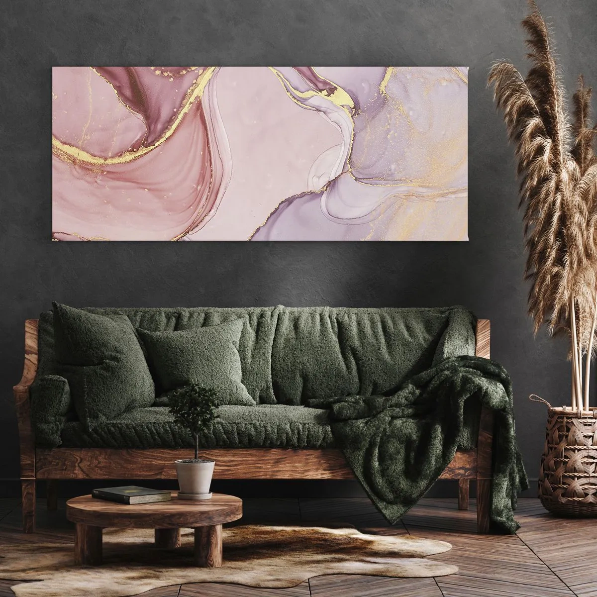 Bild auf Leinwand - Leinwandbild - Zarte abstrakte Muster in Rosa- und Goldtönen - 160x50cm - Eine Liebkosung der Farben - Moderne Wanddekoration für Wohnzimmer und Schlafzimmer ARTTOR