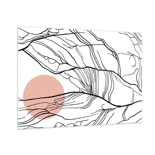 Glasbild - Bild auf glas - Schattige Zweiglinien mit beiger Sonne - 100x70cm - In einem Netz aus Zweigen - Moderne Wanddekoration für Wohnzimmer und Schlafzimmer ARTTOR