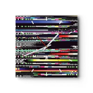 Wanduhr - Glasuhr - Bunte Linien und Pixel im abstrakten Stil - 30x30cm - Das Kontrollbild der Realität - Moderne Wanddekoration für Wohnzimmer und Schlafzimmer ARTTOR