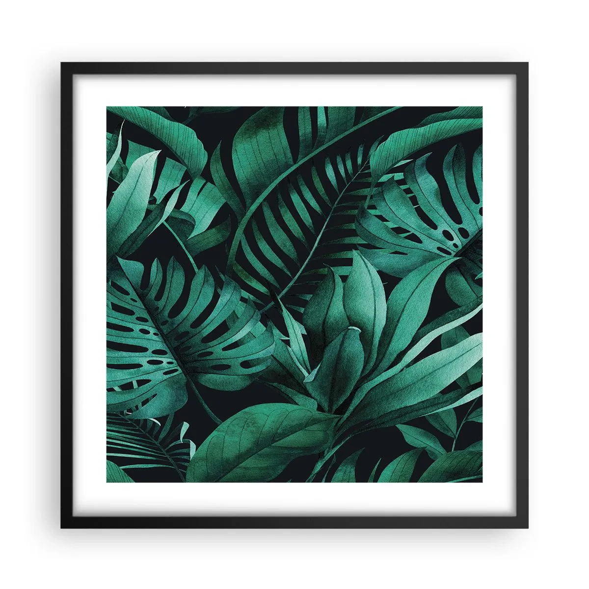Poster in einem schwarzem Rahmen - Die Tiefe des tropischen Grüns - 50x50 cm