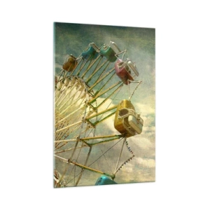 Glasbild - Bild auf glas - Retro-Foto von einem Riesenrad mit Palmen gegen den Himmel - 70x100cm - Es wird Spaß geben ... - Moderne Wanddekoration für Wohnzimmer und Schlafzimmer ARTTOR