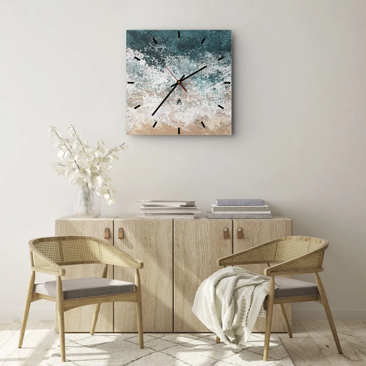 Wanduhr - Glasuhr - Abstrakte Meereswelle in Türkis- und Beigetönen - 30x30cm - Meeresgeschichten - Moderne Wanddekoration für Wohnzimmer und Schlafzimmer ARTTOR