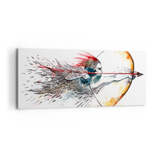 Bild auf Leinwand - Leinwandbild - Mythischer Krieger mit feurigem Bogen - 100x40 cm