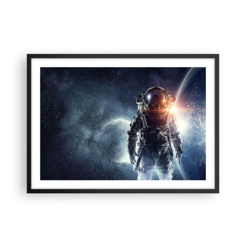 Poster in einem schwarzem Rahmen - Astronaut vor dem Hintergrund des Weltraums und des Planeten Erde - 70x50cm - Weltraumabenteuer - Moderne Wanddekoration für Wohnzimmer und Schlafzimmer ARTTOR