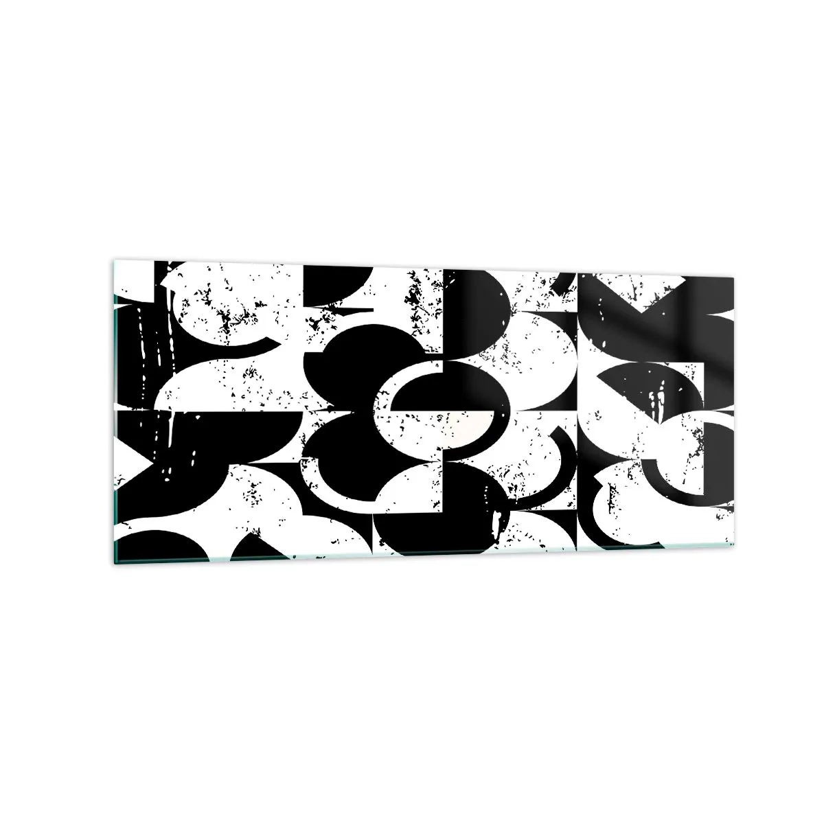 Glasbild - Bild auf glas - Abstraktes schwarz-weißes geometrisches Muster mit Vintage-Effekt - 120x50cm - Weiß ist weiß und schwarz ist schwarz - Moderne Wanddekoration für Wohnzimmer und Schlafzimmer ARTTOR