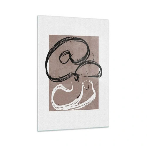 Glasbild - Bild auf glas - Schwarz-weiße Abstraktion auf beigem Hintergrund - 70x100cm - Komposition – die Suche nach Fülle - Moderne Wanddekoration für Wohnzimmer und Schlafzimmer ARTTOR