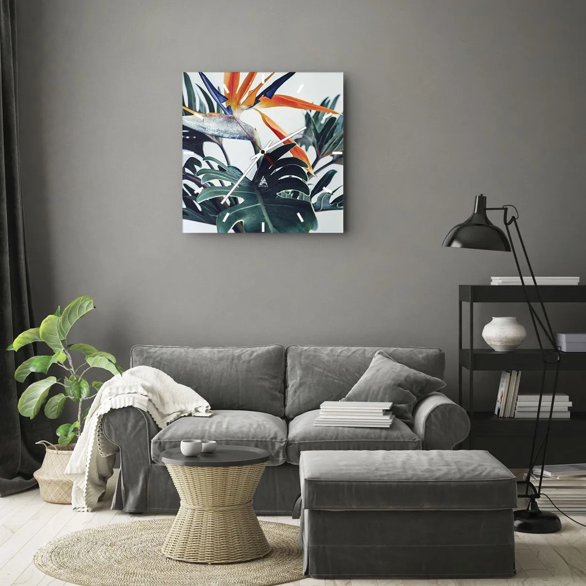 Wanduhr - Glasuhr - Vogelbusch - 30x30 cm