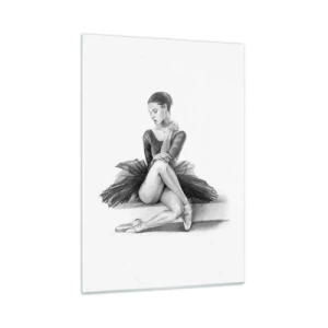 Glasbild - Bild auf glas - Skizze einer Ballerina im schwarzen Kleid in nachdenklicher Pose - 50x70cm - Vom Tanz verzaubert - Moderne Wanddekoration für Wohnzimmer und Schlafzimmer ARTTOR