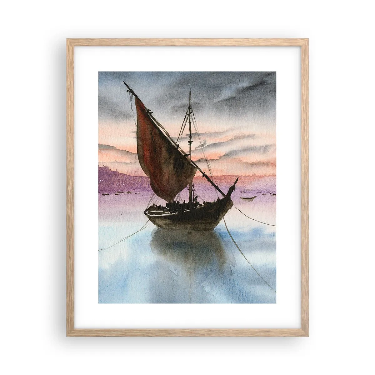 Poster in einem Rahmen aus heller Eiche - Abend am Hafen - 40x50 cm