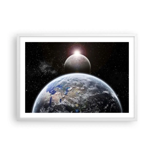 Poster in einem weißen Rahmen - Weltraumlandschaft - Sonnenaufgang - 70x50 cm