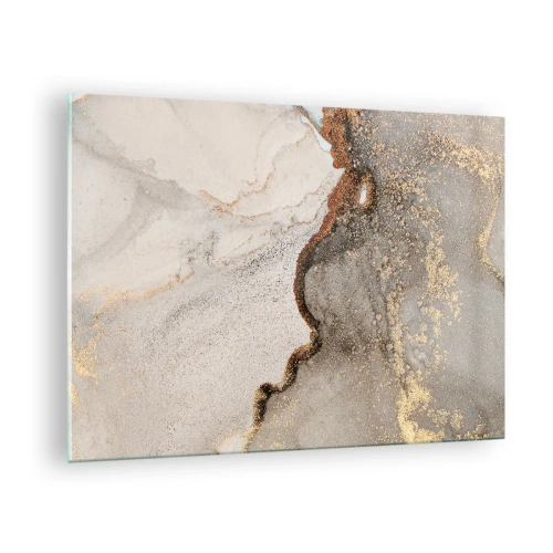 Glasbild - Bild auf glas - Abstrakte Komposition mit Beige, Gold und Graphit - 70x50cm - An der Grenze der Farben - Moderne Wanddekoration für Wohnzimmer und Schlafzimmer ARTTOR