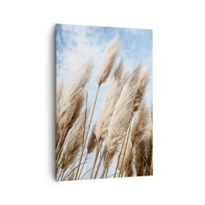 Bild auf Leinwand - Leinwandbild - Zarte Pampasgräser vor blauem Himmel mit leichten Wolken - 70x100cm - Sonnige und windige Liebkosungen - Moderne Wanddekoration für Wohnzimmer und Schlafzimmer ARTTOR