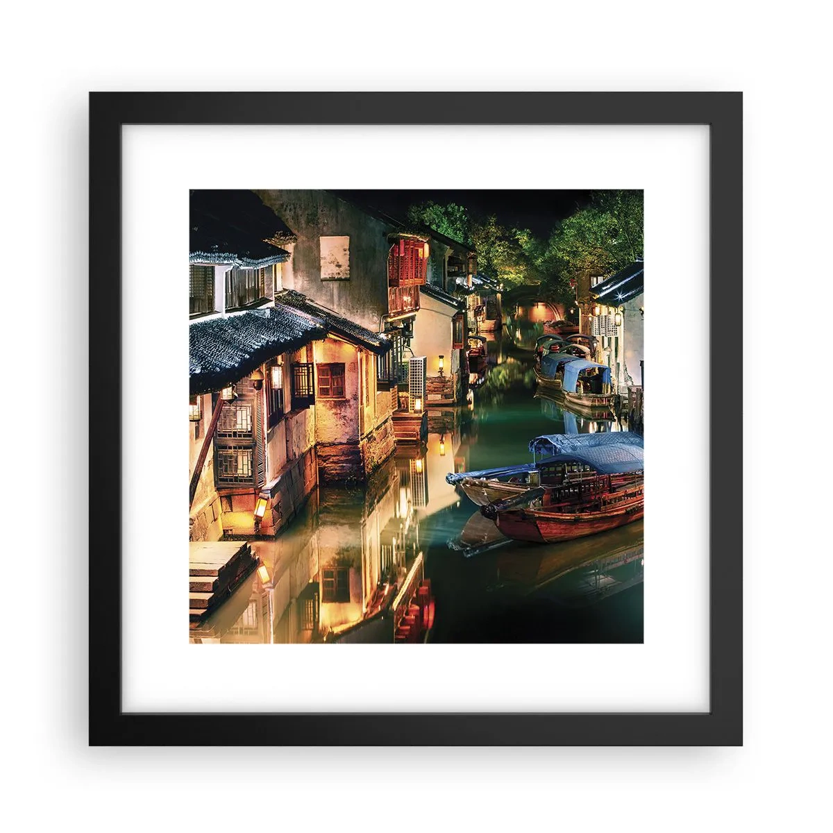 Poster in einem schwarzem Rahmen - Ein Abend auf einer chinesischen Straße - 30x30 cm