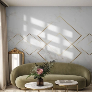 Fototapete Standard Eco - Weißer Marmorhintergrund mit goldenen geometrischen Mustern - 100x70cm - Ein Blick in die Unendlichkeit - Moderne Wanddekoration für Wohnzimmer und Schlafzimmer ARTTOR