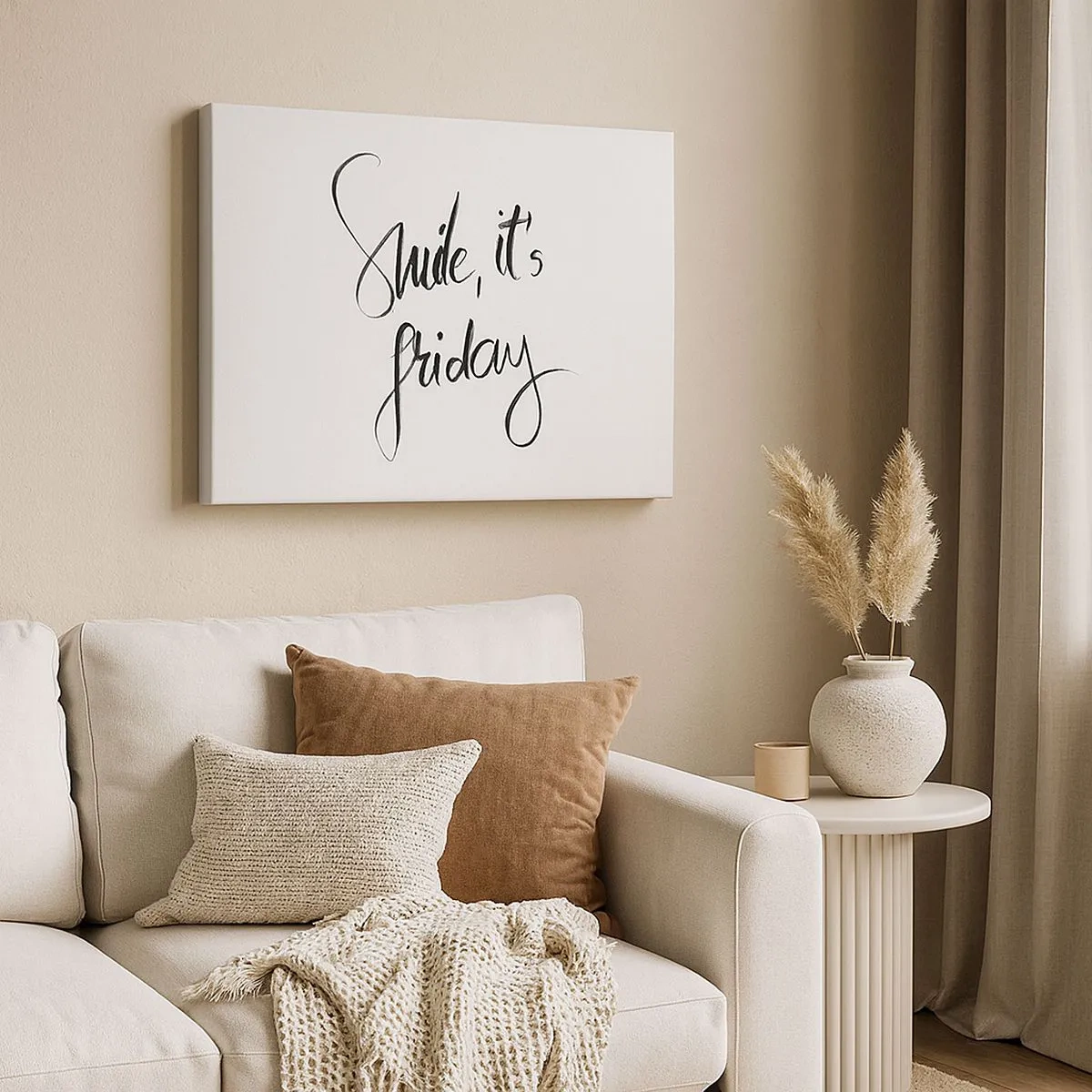 Bild auf Leinwand - Leinwandbild - Schwarz-weißer Schriftzug Smile, it's Friday - 70x50cm - Echte Freude - Moderne Wanddekoration für Wohnzimmer und Schlafzimmer ARTTOR