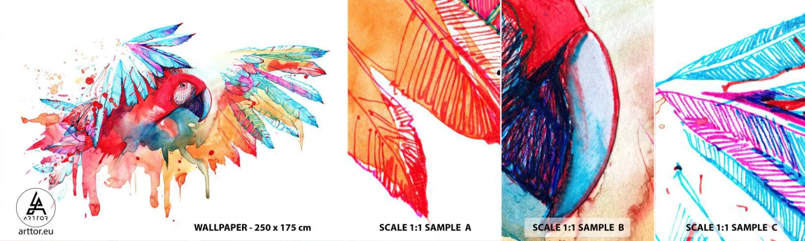 Fototapeten Muster Selbstklebend Deluxe Sticker - . - Papagei, Vogel, Abstraktion - 100x30 cm