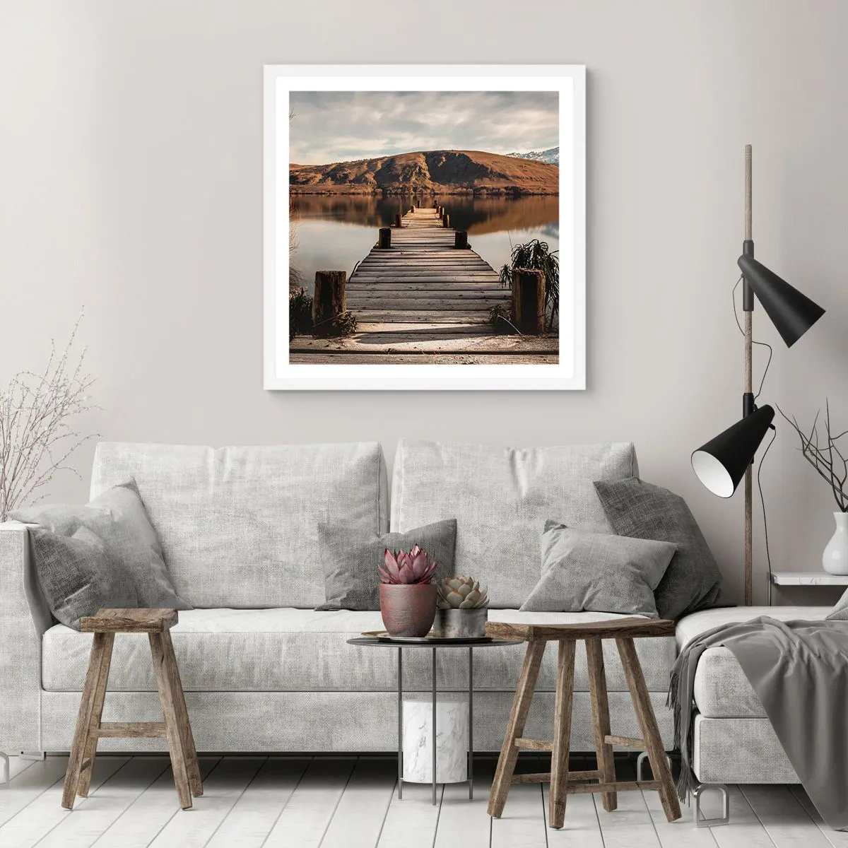 Poster in einem weißen Rahmen - Landschaft in Stille - 30x30 cm