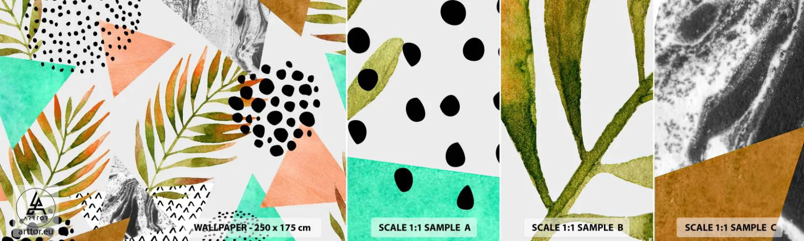 Fototapetenmuster Standard Eco - Dekoration mit Palmblatt - Palmblatt, Grafik, Stück - 100x30 cm