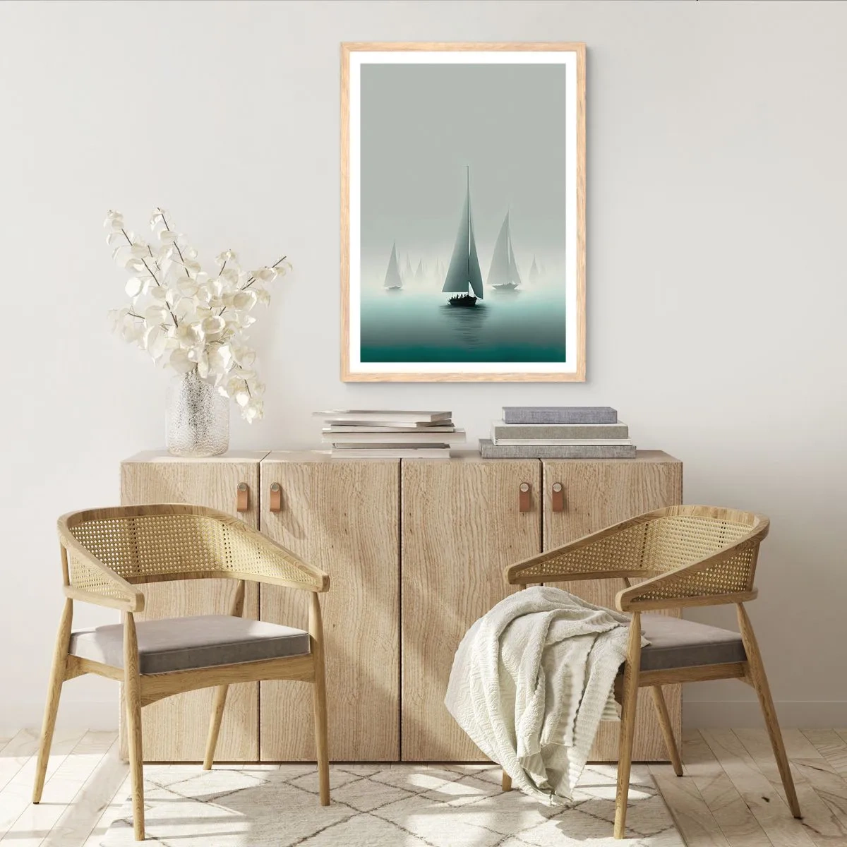 Poster in einem Rahmen aus heller Eiche - Aus Nebel - 50x70 cm