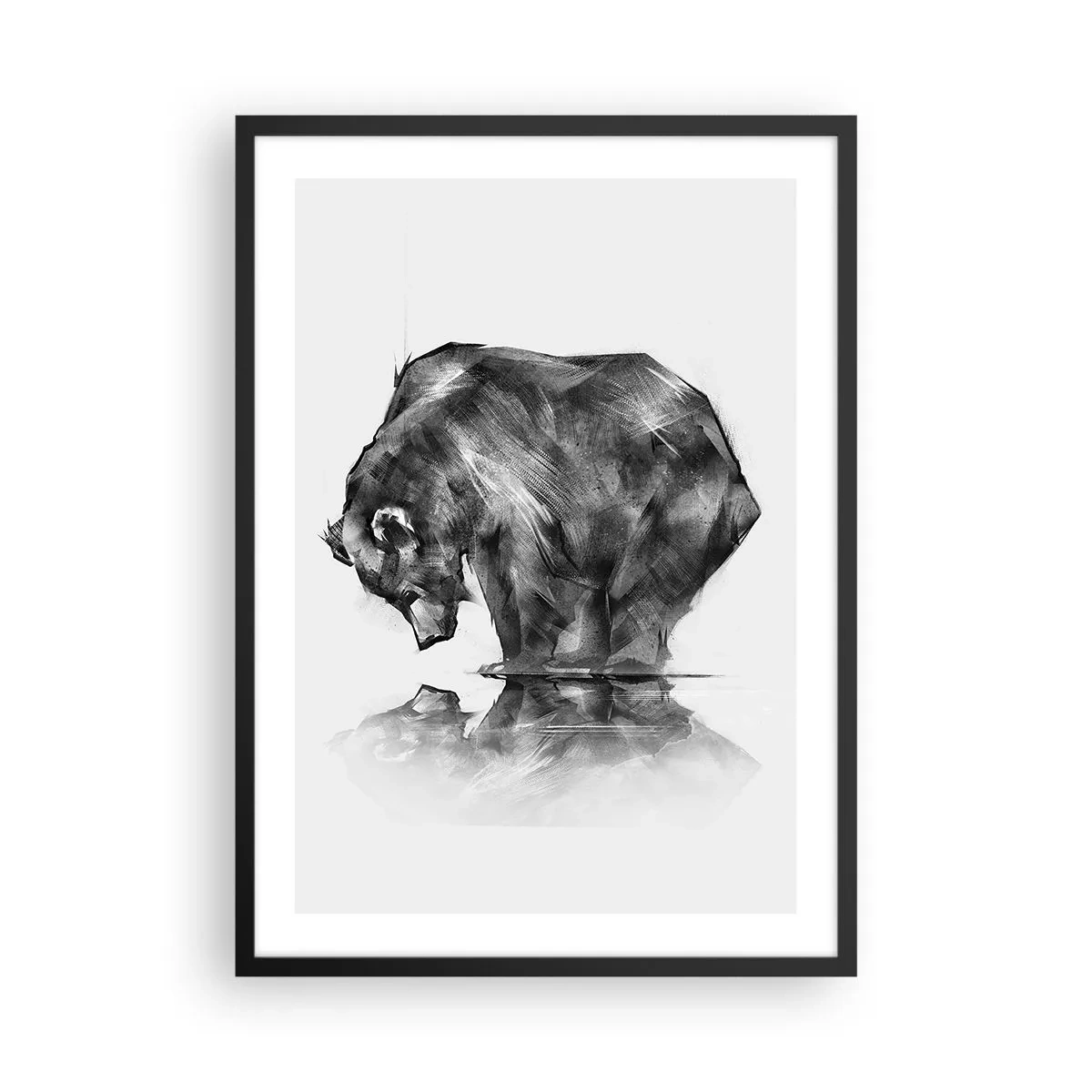 Poster in einem schwarzem Rahmen - Geometrisches Bild eines Bären am Wasser - 50x70cm - Schön, jemanden in der Nähe zu sehen - Moderne Wanddekoration für Wohnzimmer und Schlafzimmer ARTTOR