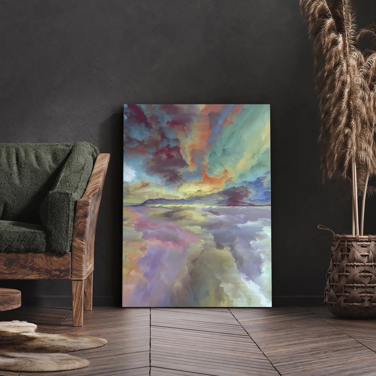 Bild auf Leinwand - Leinwandbild - Bunte Wolkenlandschaft im abstrakten Stil - 50x70cm - Zwei Himmel - Moderne Wanddekoration für Wohnzimmer und Schlafzimmer ARTTOR