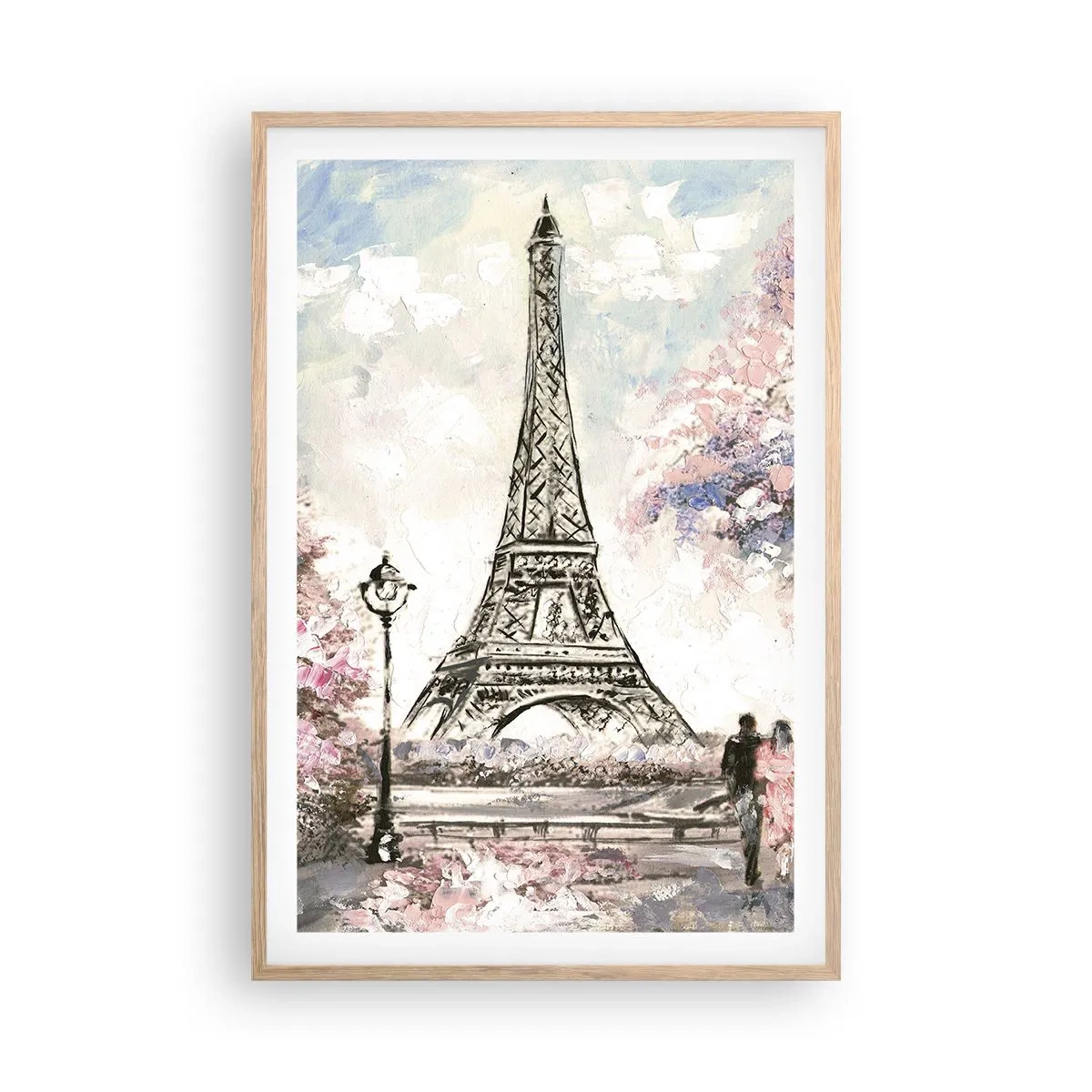 Poster in einem Rahmen aus heller Eiche - Aprilspaziergang durch Paris - 61x91 cm