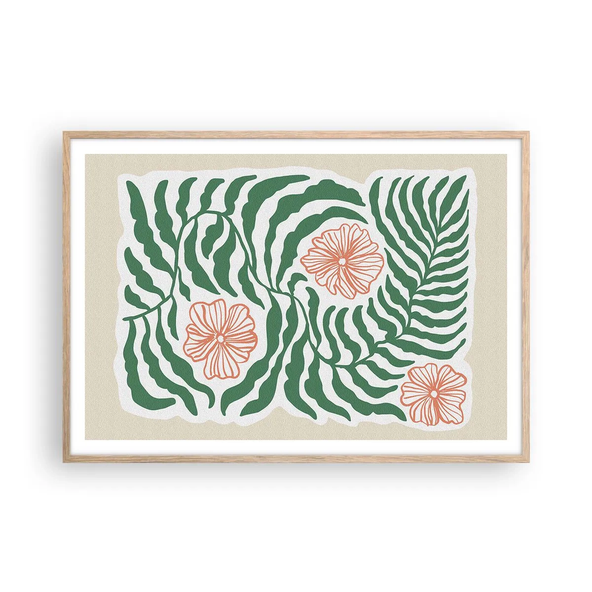 Poster in einem Rahmen aus heller Eiche - Aufgeblüht in Grün - 100x70 cm