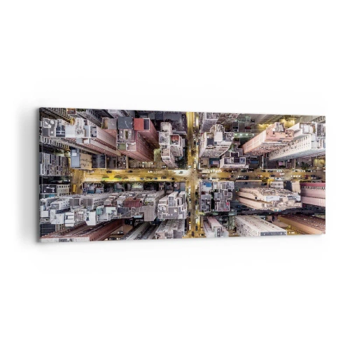 Bild auf Leinwand - Leinwandbild - Eine Stadt voller Wolkenkratzer aus der Vogelperspektive - 120x50cm - Grüße aus Hongkong - Moderne Wanddekoration für Wohnzimmer und Schlafzimmer ARTTOR
