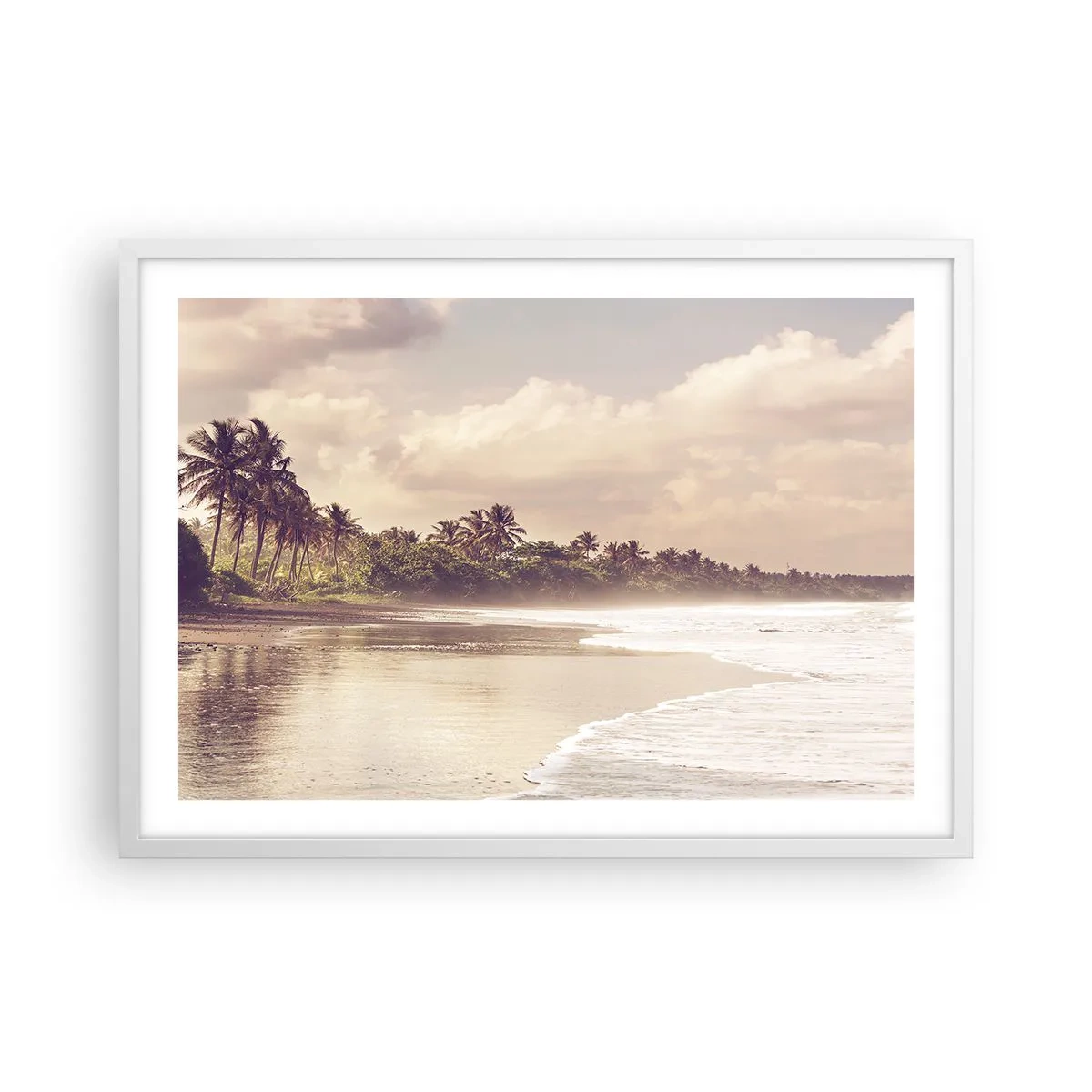 Poster in einem weißen Rahmen - Die Liebkosung der Wellen - 70x50 cm